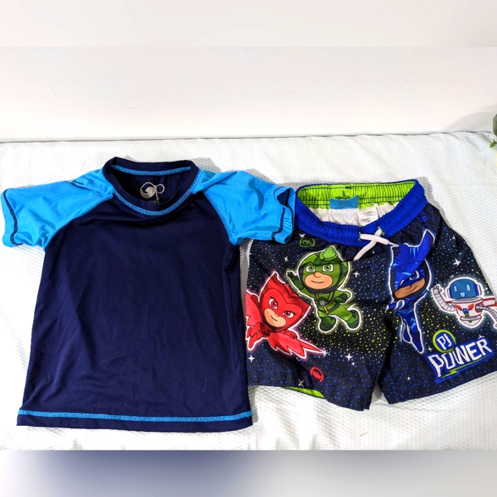 🥽 Set PJ Mask Swim Trunks & OP Rashguard Toddler 2T - Picture 1 of 5